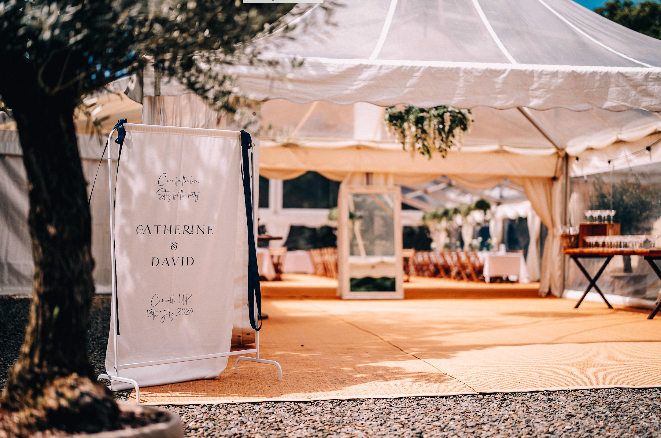 Luxury linen wedding welcome banner in neutral tone