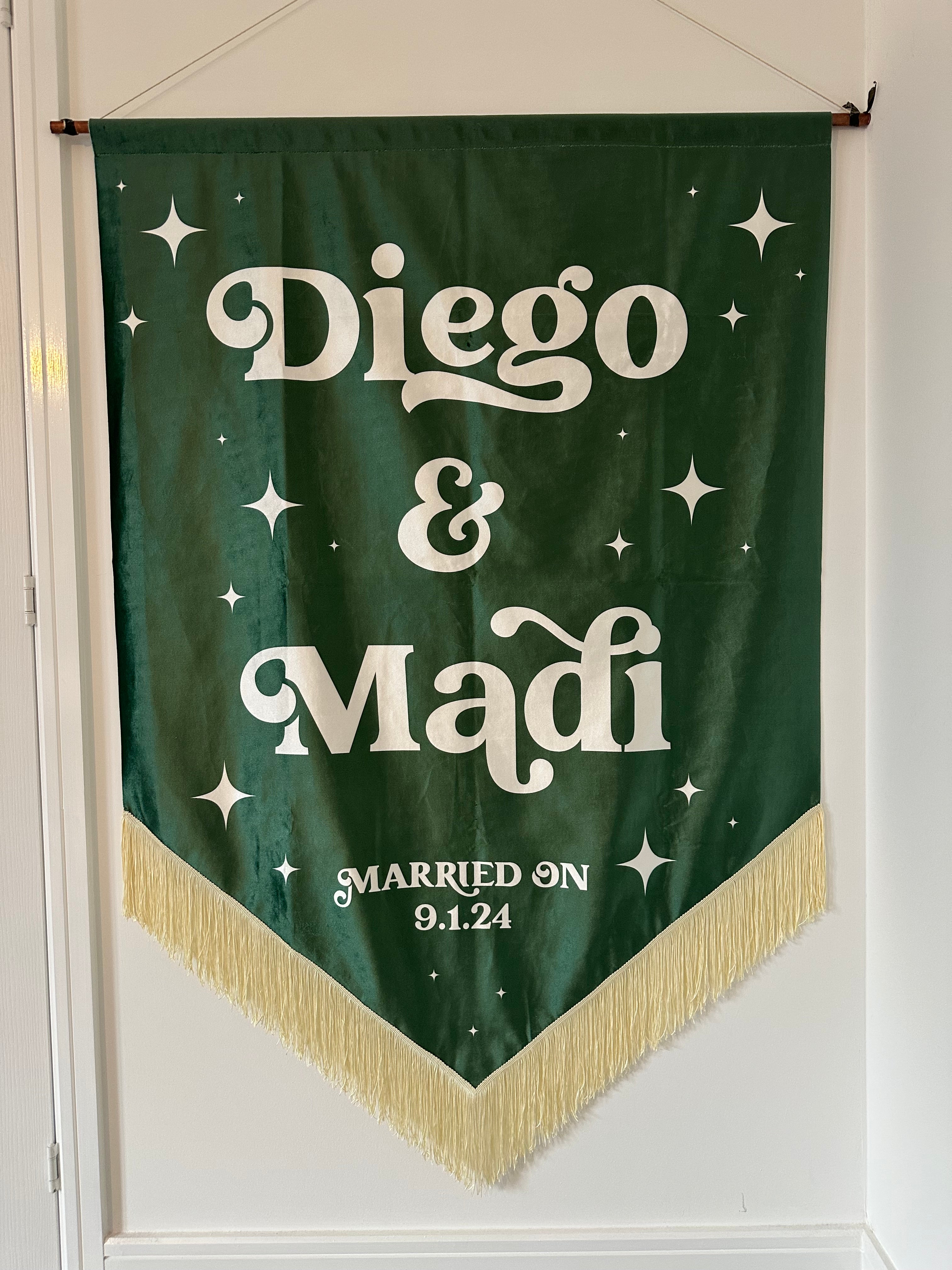 Custom velvet wedding banner, Personalized wedding decor, Luxury wedding banner, Velvet wedding sign, Elegant wedding decoration, Custom wedding signage, Velvet ceremony banner, Wedding name banner, Romantic wedding decor, Personalized wedding banner, Customized velvet sign, Wedding aisle banner, Sophisticated wedding decor, Premium velvet banner, Wedding reception sign.