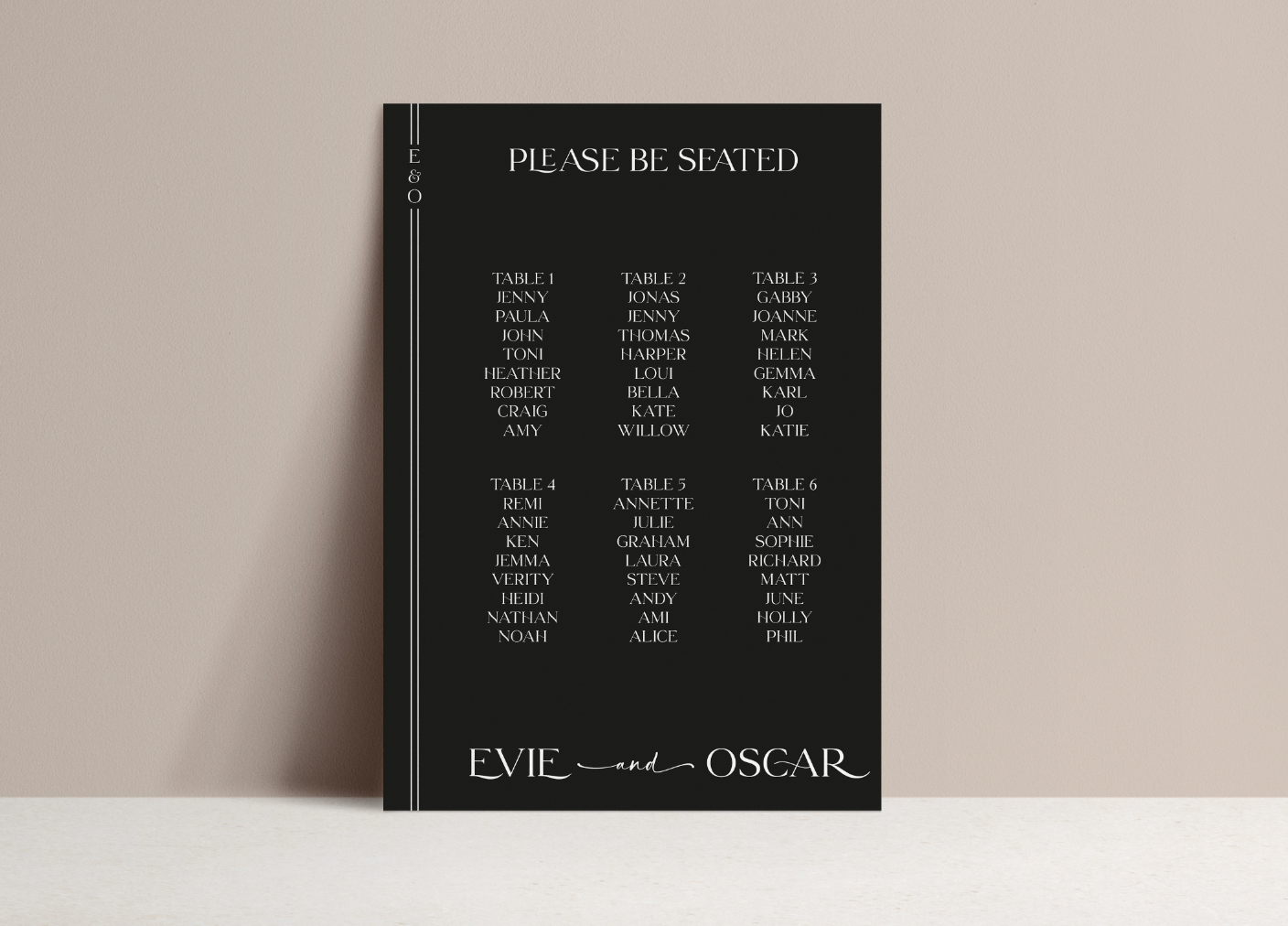 Evie Table Plan Sign