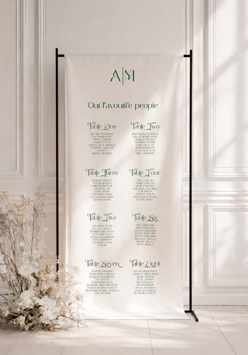 Seating Plan Fabric Sign ~ linen or satin