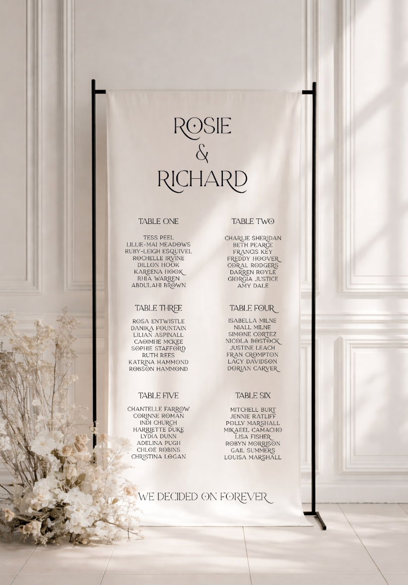 Seating Plan Fabric Sign ~ linen or satin