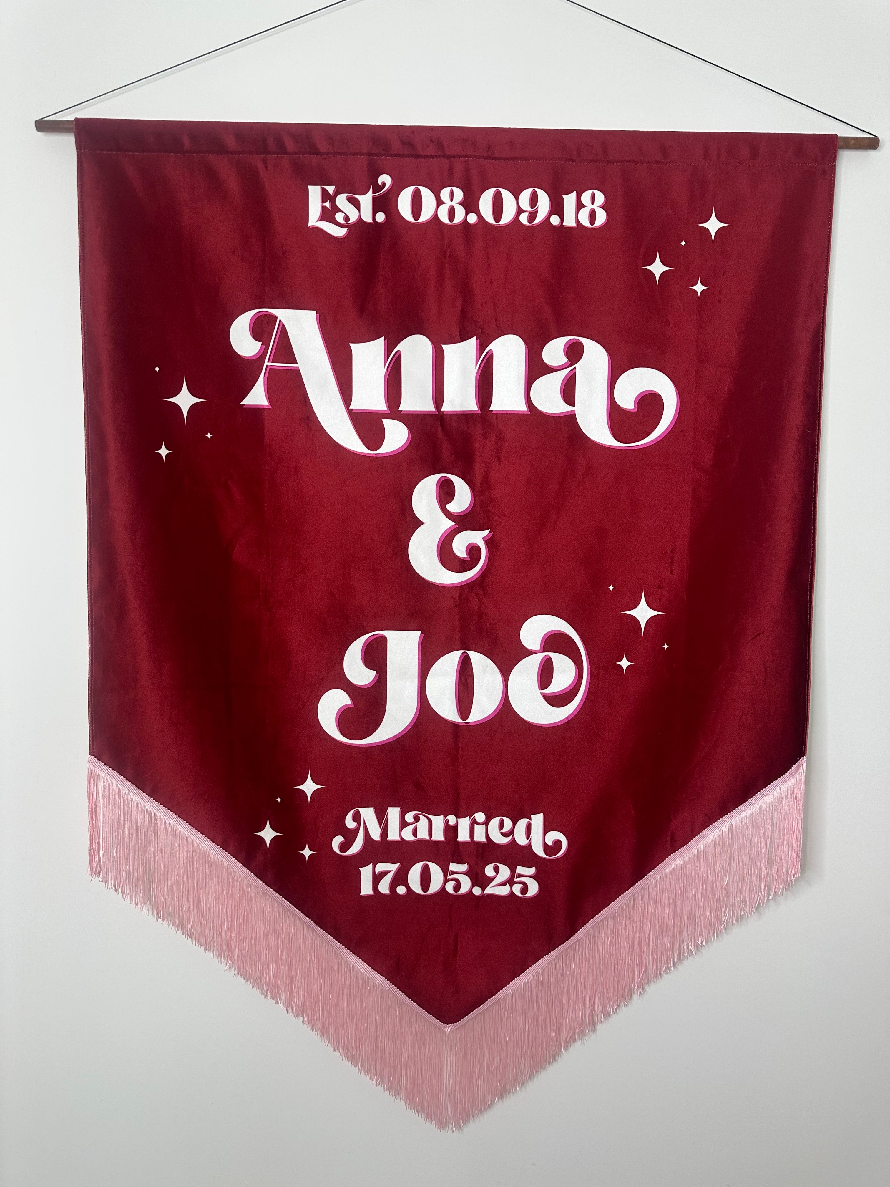 Custom velvet wedding banner, Personalized wedding decor, Luxury wedding banner, Velvet wedding sign, Elegant wedding decoration, Custom wedding signage, Velvet ceremony banner, Wedding name banner, Romantic wedding decor, Personalized wedding banner, Customized velvet sign, Wedding aisle banner, Sophisticated wedding decor, Premium velvet banner, Wedding reception sign.