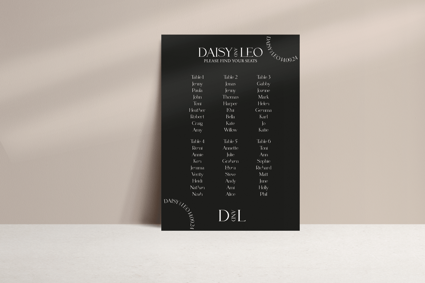 Daisy Table Plan Sign