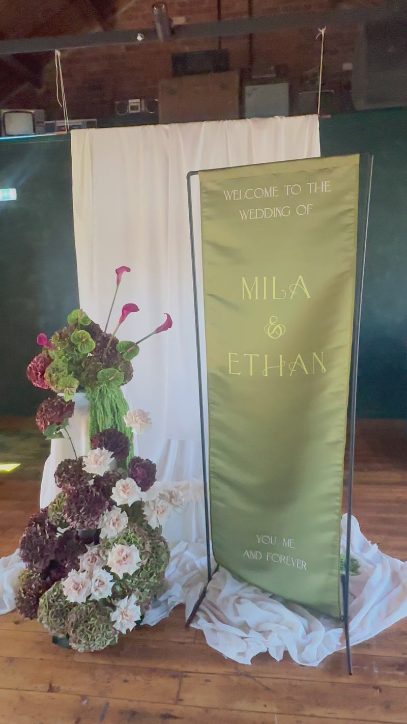 satin banner, satin wedding banner, linen wedding banner, fabric wedding sign, fabric wedding welcome