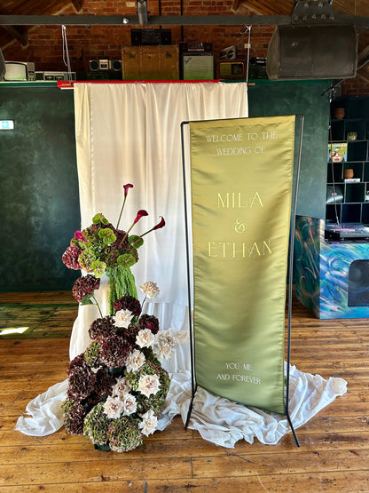 satin banner, satin wedding banner, linen wedding banner, fabric wedding sign, fabric wedding welcome